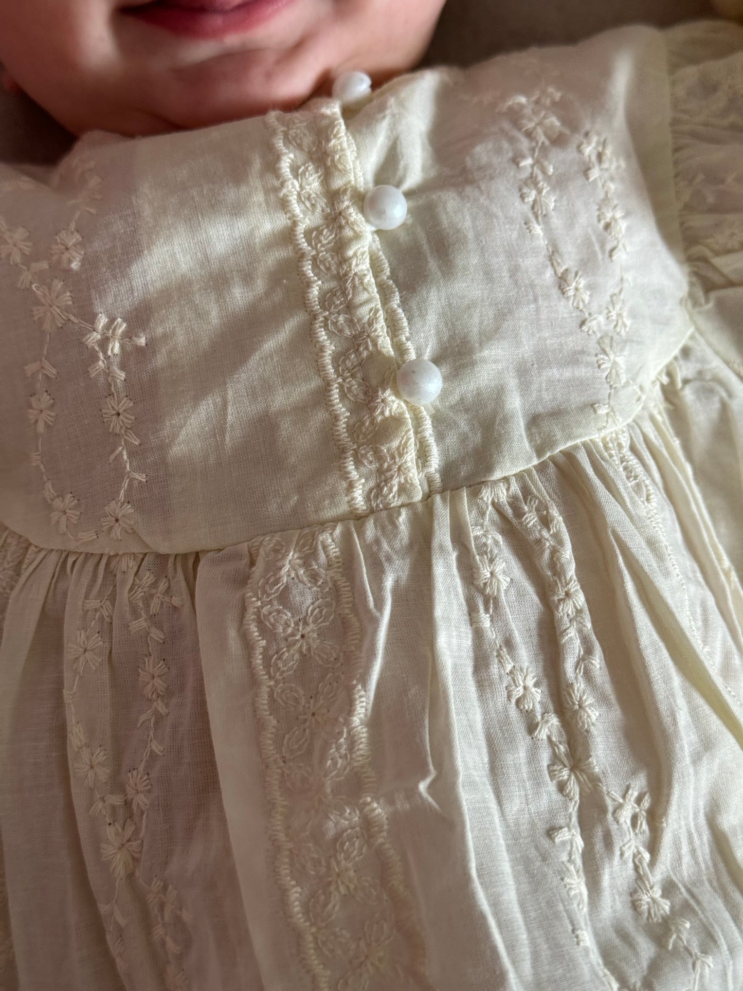 Pearl Embroidered Romper - Cream