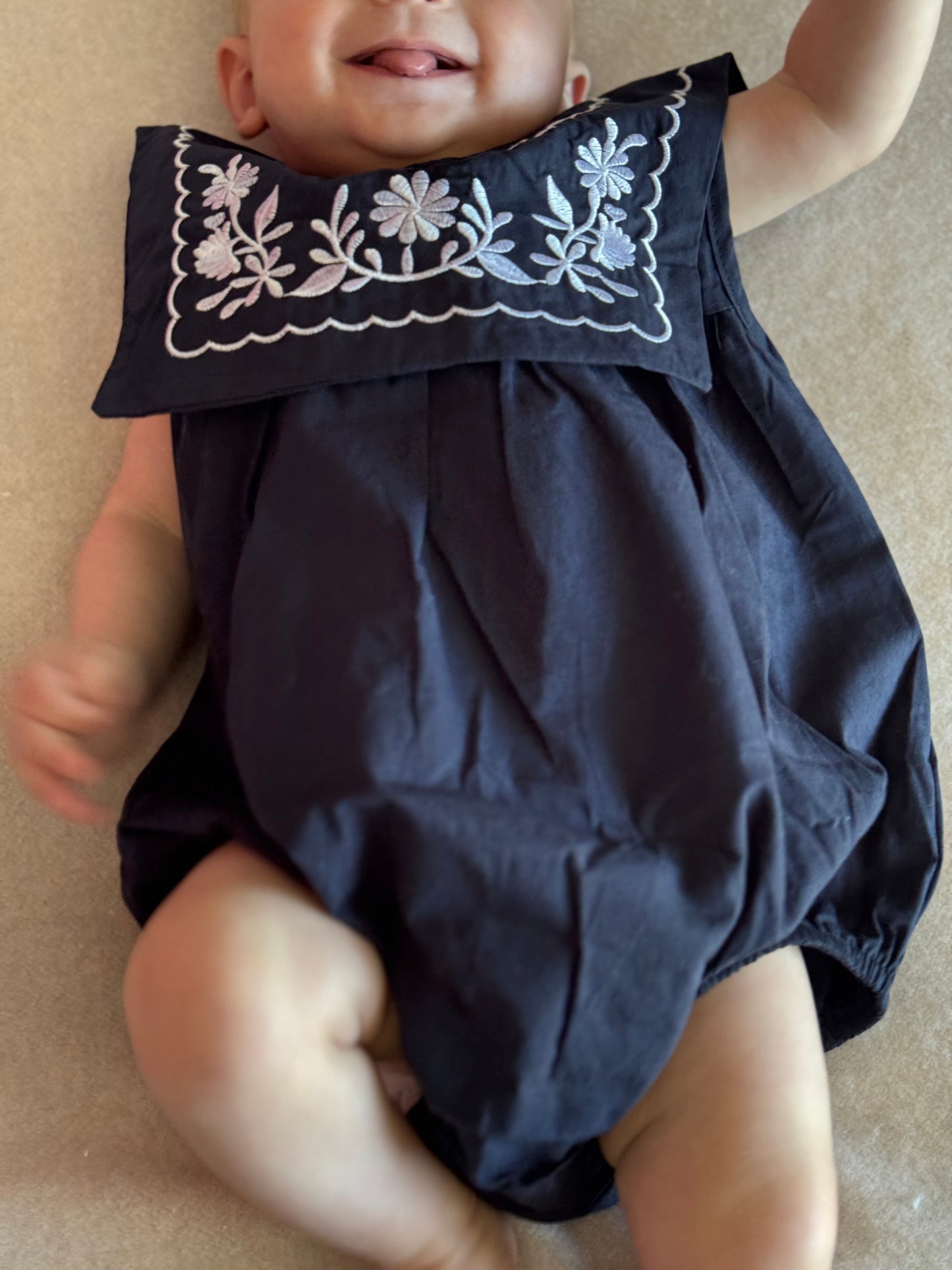 Lucia Bib Detail Romper - Navy