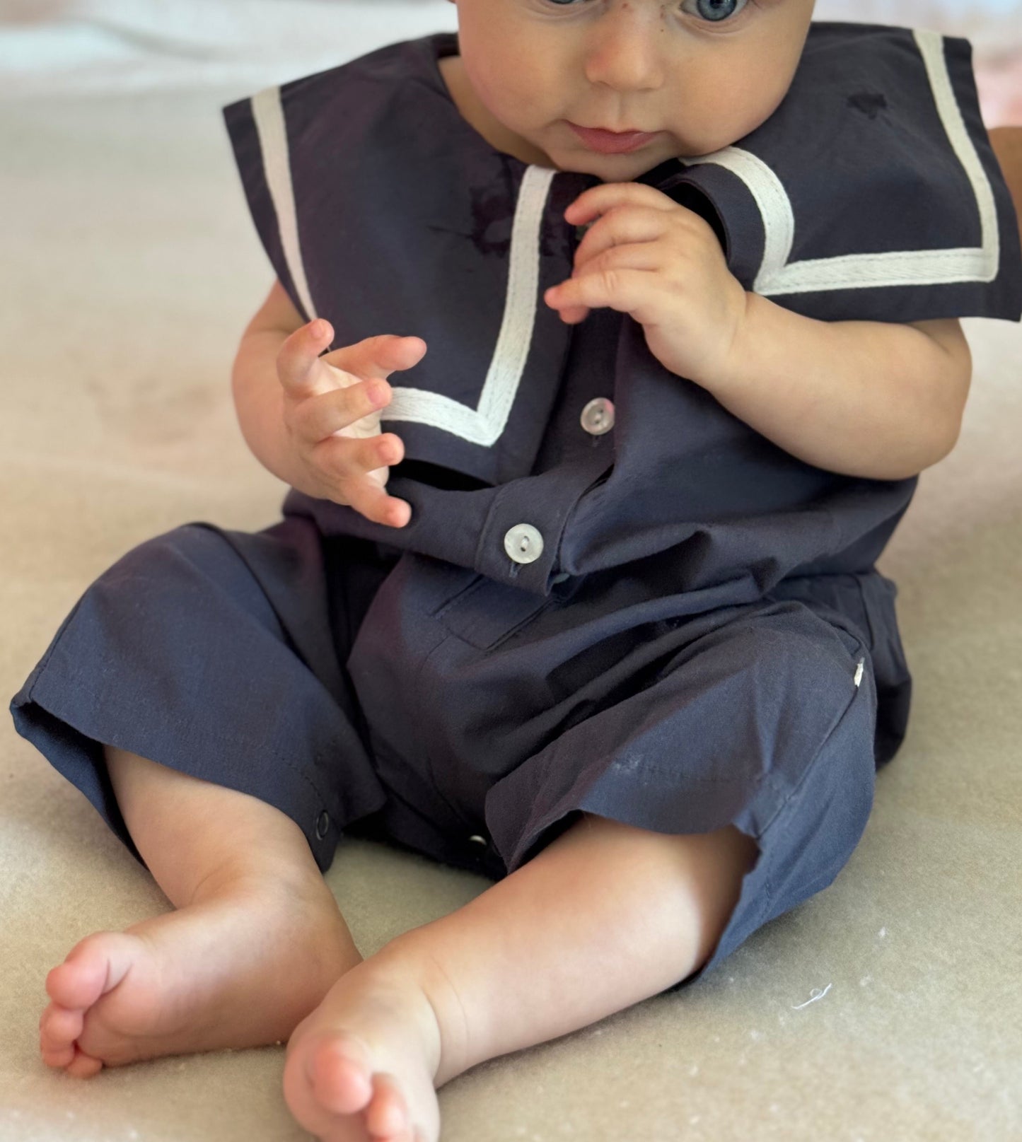 Noa Bib Romper - Navy