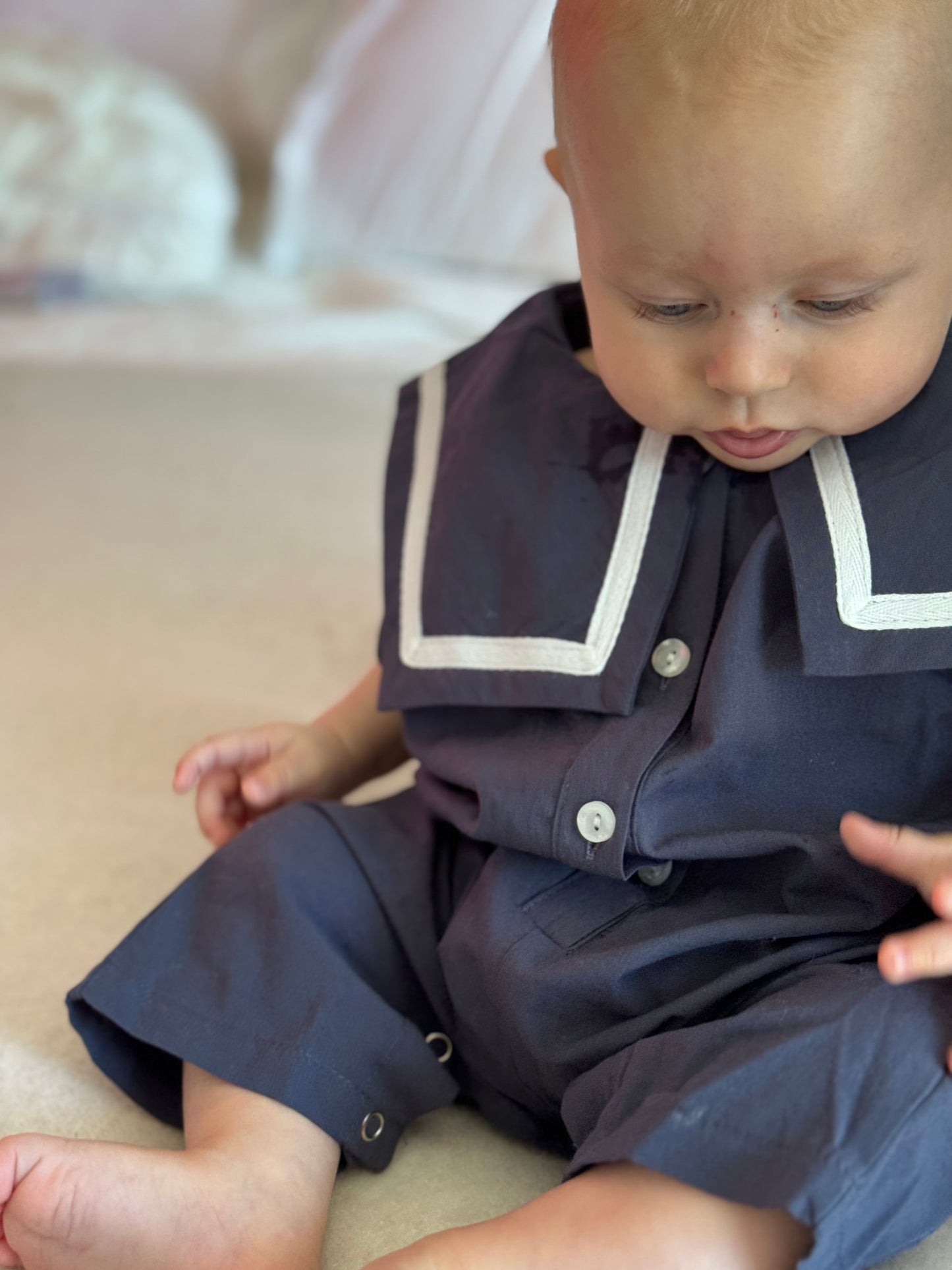 Noa Bib Romper - Navy