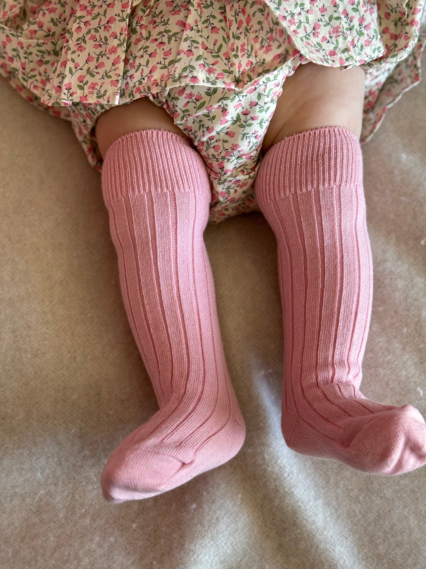 Cotton Rib Knee High Socks - White, Blue or Pink