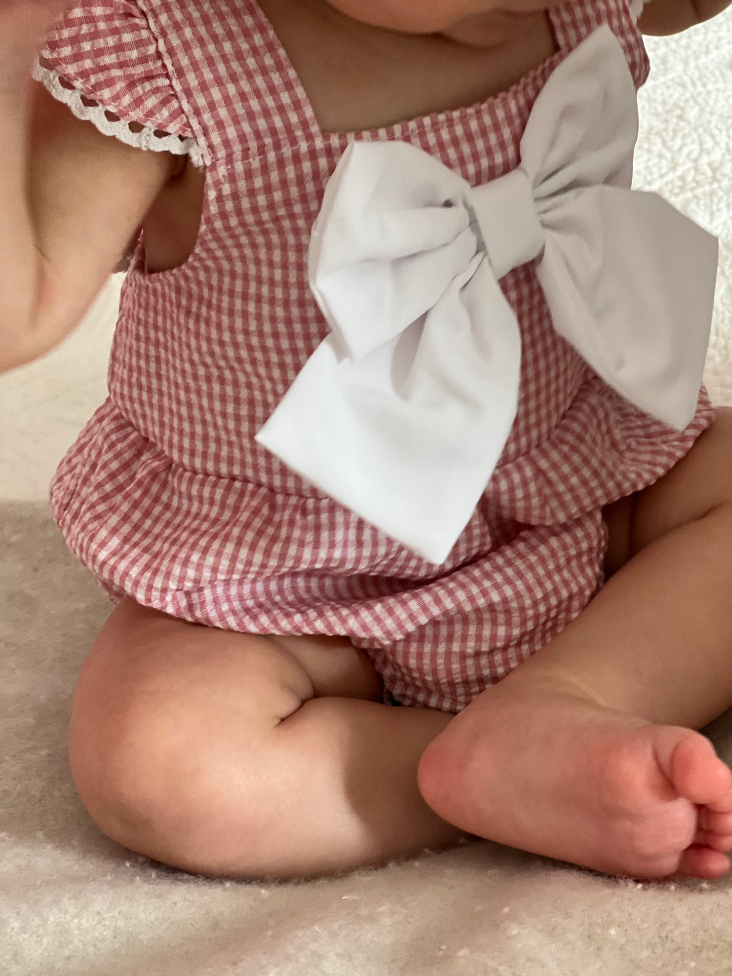 Jolly Bow Frill Romper - Red Gingham