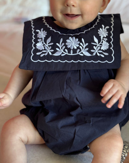 Lucia Bib Detail Romper - Navy