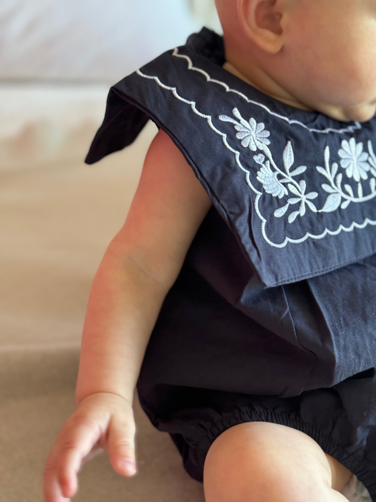 Lucia Bib Detail Romper - Navy