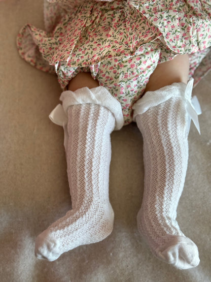 Bow Lace Knee-High Socks - White or Pink