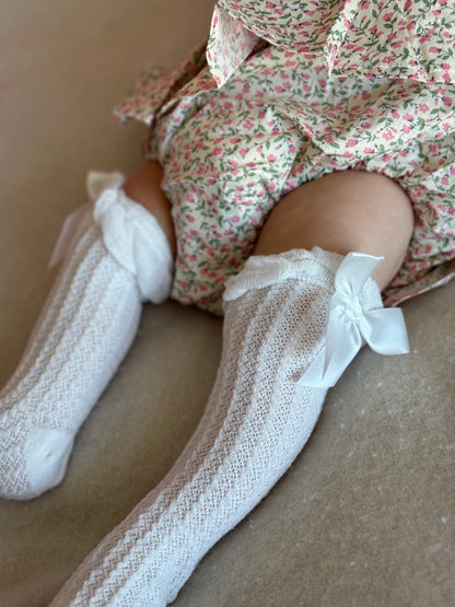 Bow Lace Knee-High Socks - White or Pink