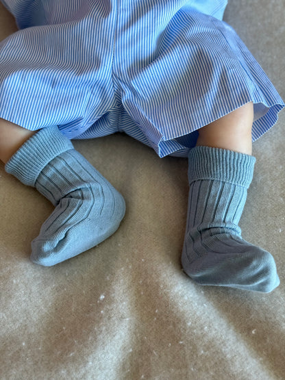 Cotton Rib Knee High Socks - White, Blue or Pink